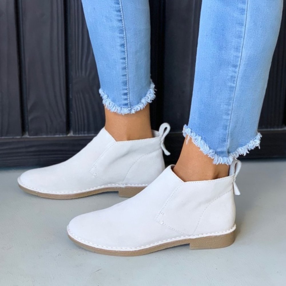 Light Grey Distressed Leather Boyfriend Booties